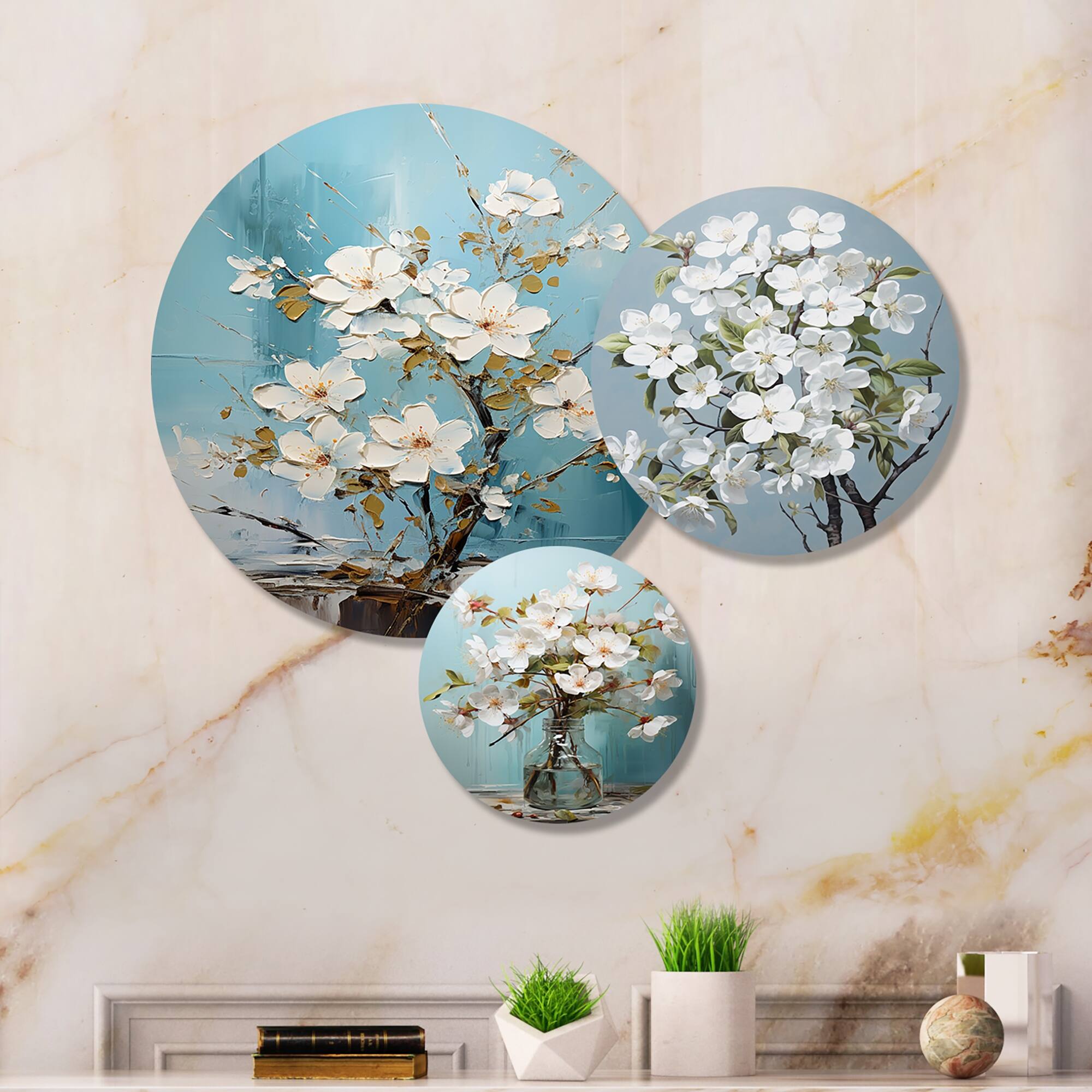Designart "Apple Blossom Monochromatic Elegance XVII" Floral Metal Wall